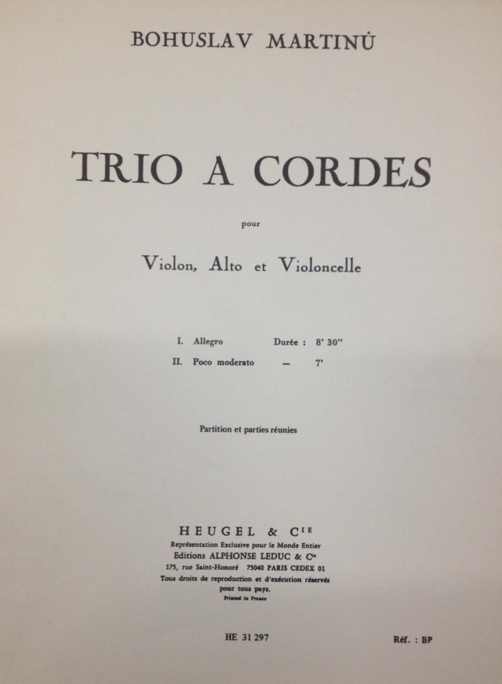 MARTINU B. Trio à Cordes